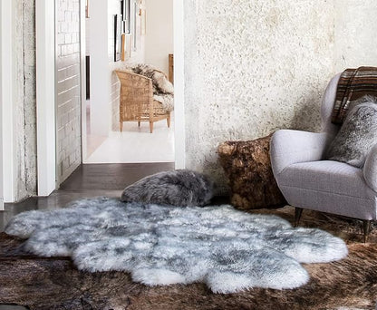HUAHOO Premium Genuine Sheepskin Rug White Grey Real Australia Sheepskin Natural Luxury Fluffy Lambskin Fur Area Rug Seat Covers for Kids Bedroom Sofa Chair Cover Quarto Pelt/4' x 6' Wolf Tip