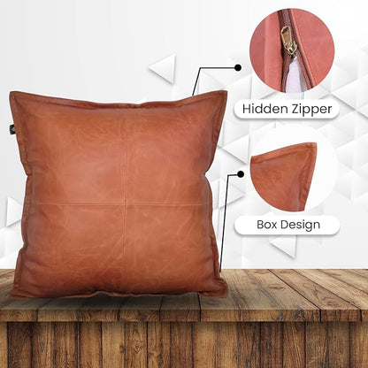 LL LEATHER LOVERS Lambskin Leather Pillow Cover - Sofa Cushion Case - Decorative Throw Covers for Living Room & Bedroom, 20x20 Inches - Tan Orange Box Pack of 1
