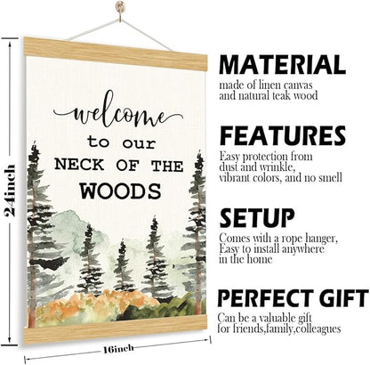 YGSDZY Forest Canvas Poster, Welcome to Our Neck of the Woods Poster, Decorative Canvas Posters for Front Door Porch, Door Hanger, Outdoors Lover Decoration for Home Cottage, 11.8 * 15.7