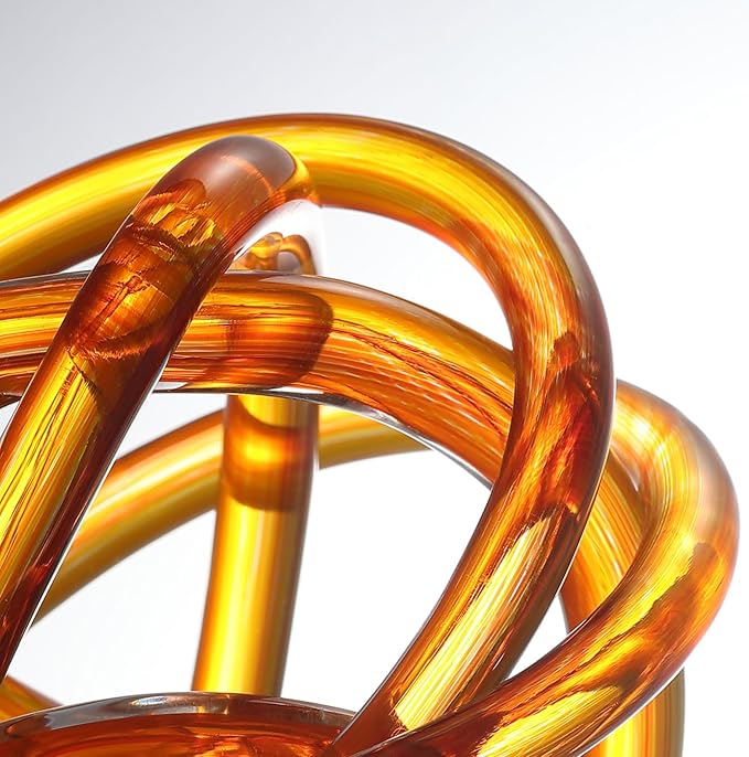 Luxury Lane Hand Blown Infinity Knot Sommerso Decorative Glass Ball for Bowls Home Decor 6 inch Tall Orbit Centerpiece Table Decoration Sculpture Ombre Red