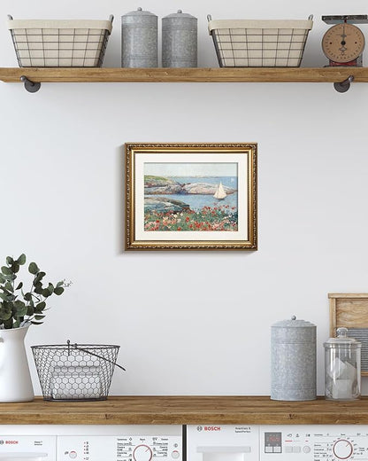 InSimSea Gold Framed Canvas Wall Art Room Decor Vintage Coastal Landscape Picture Wall Art Prints for Living Room Rustic Natural Botanical Floral Artwork Prints for Bathroom Bedroom Farmhouse 16×13in
