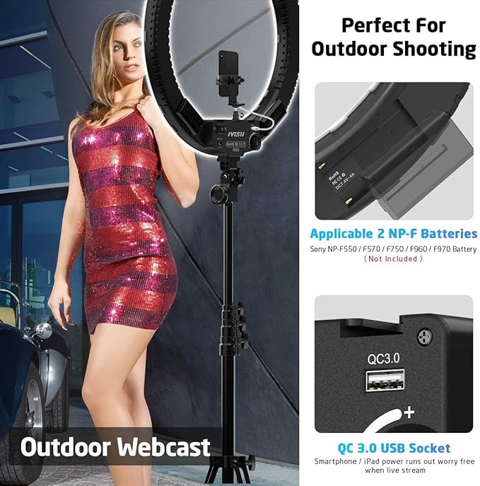 19 inch Ring Light with Stand and Phone Holder,60W Bi-Color or for Live Stream/Makeup/YouTube Video/TikTok/Zoom/Photography Black