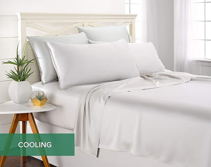 Queen Pillowcases by Pure Bamboo, Genuine 100% Organic Viscose Derived from Bamboo, Luxuriously Soft & Cooling, Double Stitching, Envelope Closure (2 Queen Pillowcases, White)