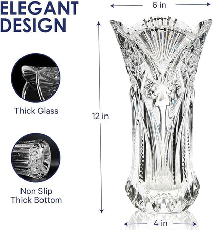 CS Crystal Vase 12-inch high, Cabbage Design, for Flowers & Decor. Lovely Nice Shiny Piece. Perfect as a Gift, Suitable for All Occasions