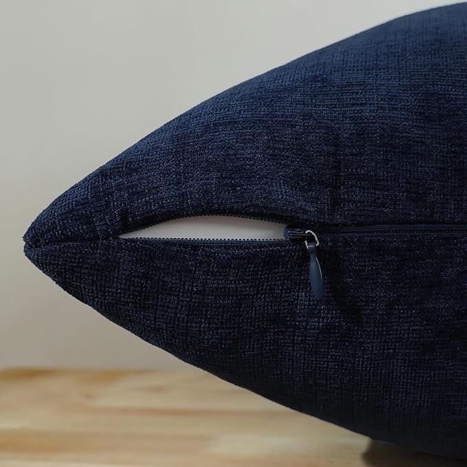 Jeneoo Navy Blue Decorative Throw Pillow Covers Soft Chenille Comfy Square Couch Cushion Cases for Living Room Sofa Decor (Set of 2, 20 x 20 Inches)