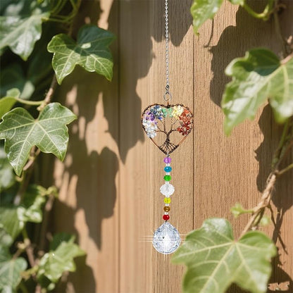 Window Hanging Suncatcher with Crystal, Tree of Life Suncatcher Garden Hanging Rainbow Maker Ornament (Tree of Life-Heart)