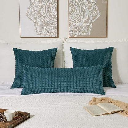 Kevin Textile 14x36 Inch Long Lumbar 1 Pack Boho Decorative Throw Pillow Cover Soft Striped Corduroy Rectangle Cushion Case Farmhouse Solid Color Accent for Living Room Couch Sofa Bed, Teal Blue