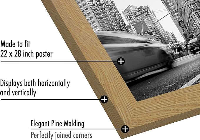 Americanflat 22x28 Poster Frame with Polished Plexiglass - Wide Picture Frames Made of Engineered Wood for Vertical or Horizontal Wall Display - Epic Collection - Pine