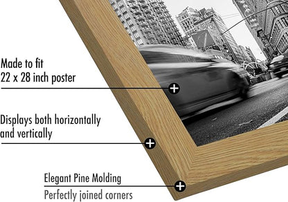 Americanflat 22x28 Poster Frame with Polished Plexiglass - Wide Picture Frames Made of Engineered Wood for Vertical or Horizontal Wall Display - Epic Collection - Pine