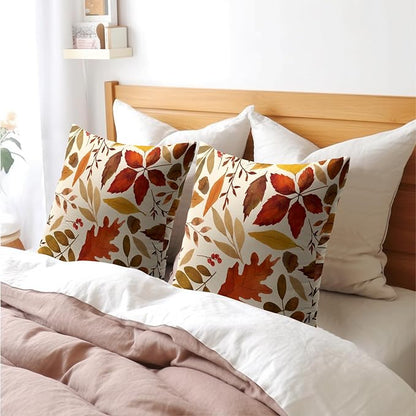 Fall Leaf Pillow Covers 16x16 Set of 2 Brown Beige Maple Leaves Autumn Harvest Throw Pillow Cases with Zipper Outdoor Decorative Cushion Cover Rustic Decoration Farmhouse Home Sofa Couch Bed Decor