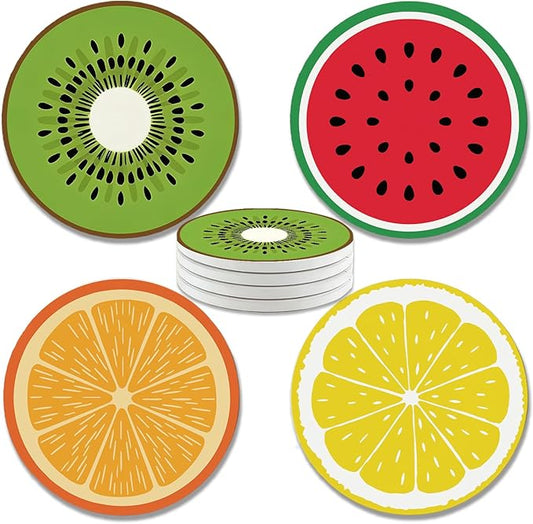 zcyhtqp, Funny Absorbent Round Ceramic Stone Coasters Set of 4 with Cork Base, Funny Fruits Round Ceramic Coasters, Gifts for Home, Kitchen, Bar, Coffee Table, Office Table Décor