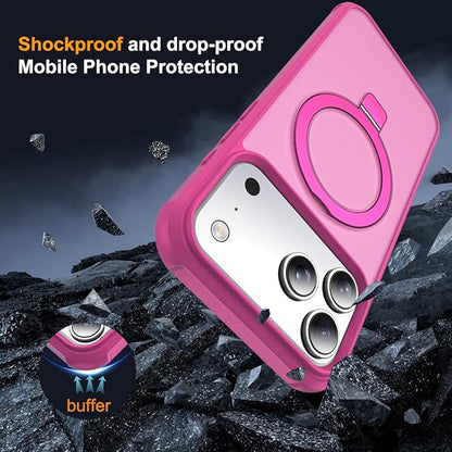 Compatible with iPhone 17 Pro Case with Invisible Magnetic O-Ring Stand Military-Grade Translucent Phone Case for iPhone 17 Pro 6.3" [Compatible with Mag-Safe][Great Grip Feeling], Rose