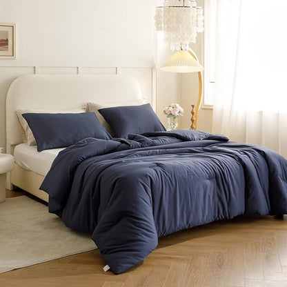 ROSGONIA California King Comforter Set Navy Blue,3pcs(1 Boho Cal King Comforter & 2 Pillowcases) All Season Bedding Soft Bedspread Blanket Quilt