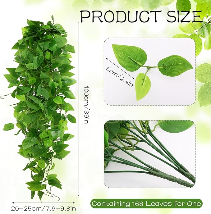 2pcs Fake Hanging Plants Artificial Hanging Plant Faux Greenery Vines for Wall Home Bedroom Living Room Indoor Outdoor Office Decor