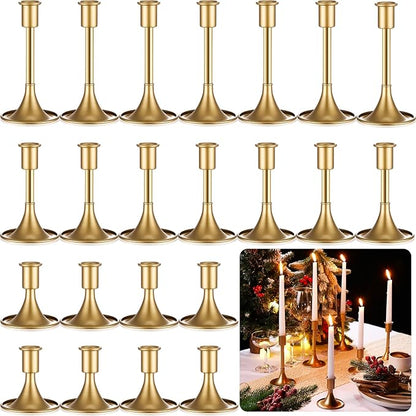 Layhit 24 Pcs Gold Candle Holders Taper Candle Holders for Candlestick Matte Metal Candlestick Holder with Various Heights 3.3" 5.5" 6.3" for Wedding Table Centerpiece Decoration