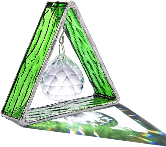 H&D HYALINE & DORA Handcrafted Pyramid in Stained Glass, Crystal Ball Prism Decor Stained Glass Window Sun Catcher Hangings Ornament, Home Table Wall Car Decor,Green