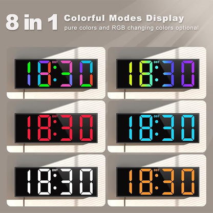 JALL 12'' Large Digital Wall Clock, Big LED Number Dispaly, RGB Colors, DST, Night Light for Classroom Living Room Bedroom Mounted Birthday Xmas Gift for Senior, Mem Womem (Black, 12 inches)