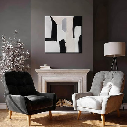 LEVERUP Black and White Square Geometric Pattern Wall Artwork Modern Painting Posters Abstract Wall Decor for Dining Room Bedroom Kitchen 32×32 Inchs