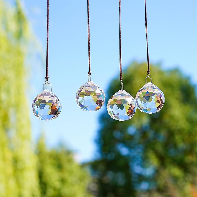 HDCRYSTALGIFTS 4 Pack 40MM Clear Crystal Prism Ball Suncatchers Rainbow Pendants Maker, Hanging Crystals Chandelier Prisms for Windows Home Decoration