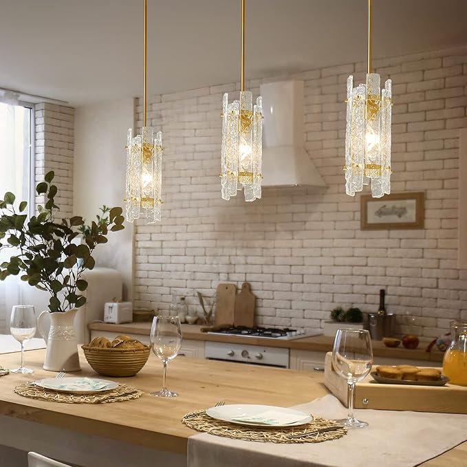 Gold Crystal Pendant Lighting Modern Mini Glass Chandeliers, Adjustable Pendant Light Fixture for Bedroom Dining Room Living Room Kitchen Island Corridor(2 Pack)