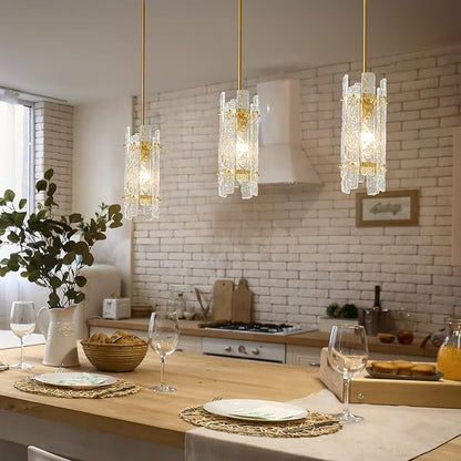 Gold Crystal Pendant Lighting Modern Mini Glass Chandeliers, Adjustable Pendant Light Fixture for Bedroom Dining Room Living Room Kitchen Island Corridor(2 Pack)