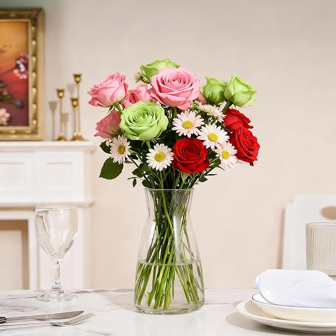 Modern Clear Glass Vase for Centerpiece Table Home Indoor Desk Decor, Decorative Flower Vases for Wedding Reception, Home Decor, Housewarming Gift (Clear)
