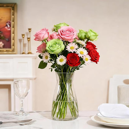Modern Clear Glass Vase for Centerpiece Table Home Indoor Desk Decor, Decorative Flower Vases for Wedding Reception, Home Decor, Housewarming Gift (Clear)