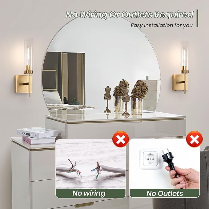 Wireless Sconces,Battery Operated Wall Sconce 15000mAh 3000K Infinitely Dimmable with Remote Control Endurance 200 Hours Fast Charging,Wall Sconce for Bedroom Living Room Hallway