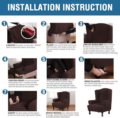 H.VERSAILTEX Wing Chair Slipcover Chair Covers for Wingback Chairs Wingback Chair Covers Slipcovers 1 Piece Stretch Sofa Cover Furniture Protector Soft Spandex Jacquard Checked Pattern, Chocolate