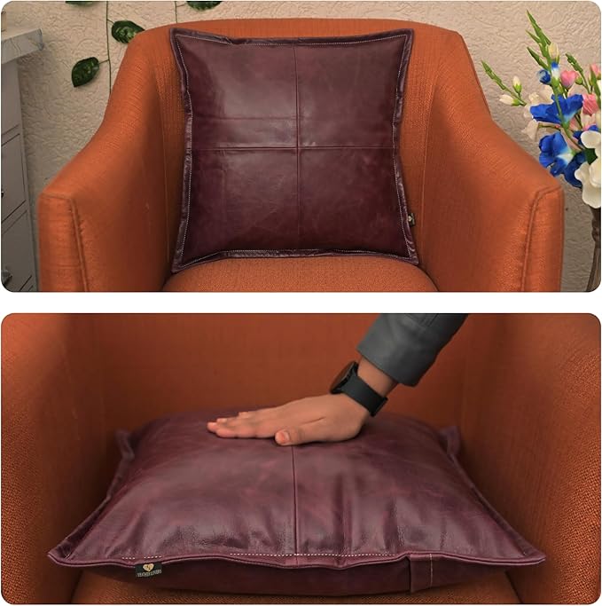 LL LEATHER LOVERS Lambskin Leather Pillow Cover - Sofa Cushion Case - Decorative Throw Covers for Living Room & Bedroom, 18x18 Inches - Pink Maroon Box Pack of 1