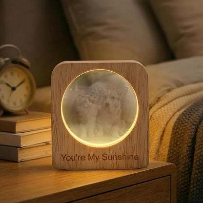Custom 3D Crystal Photo Night Light Personalized Photo Crystal Ball Engraved Picture Lamp with Wood Base Memorial Gift for Pets Family Couple Birthday Valentine's Day (Style 1)
