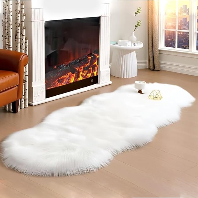 Faux Fur Rug Runner 2x6 ft White - Machine Washable Super Soft Plush Shaggy Fluffy Area Carpet,Sheepskin Rug Fuzzy Floor Mat for Bedroom, Sofa,Living Room, Bedside, Nursery & Kids Room
