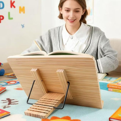 Reading Rack Wooden Bookshelf - Book Stand Foldable with 8 Adjustable Positions and Page Clips,Suitable for cookbooks、iPads、laptops、Sheet Music、and Reading Stands(13.4x9.45inch)