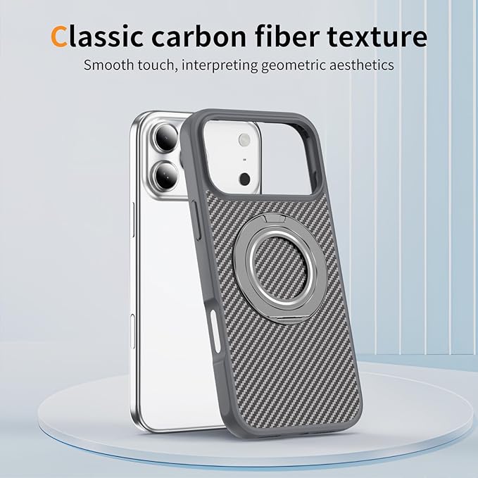 Mag-Stand Carbon Fiber Case for iPhone 17 Pro, 360° Rotate Magnetic Stand, Compatible with MagSafe, 15FT Military Protection, Slim Shockproof Magnetic Kickstand Mag Phone Case for Men Women
