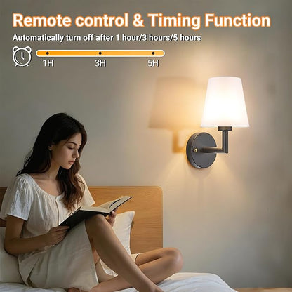Battery Operated Wall Sconces Set of 2, Wireless Wall Light with 10000mAh RGB Dimmable Magnetic Bulb, Rechargeable Wall Sconce with Remote Control for Bedroom Living Room