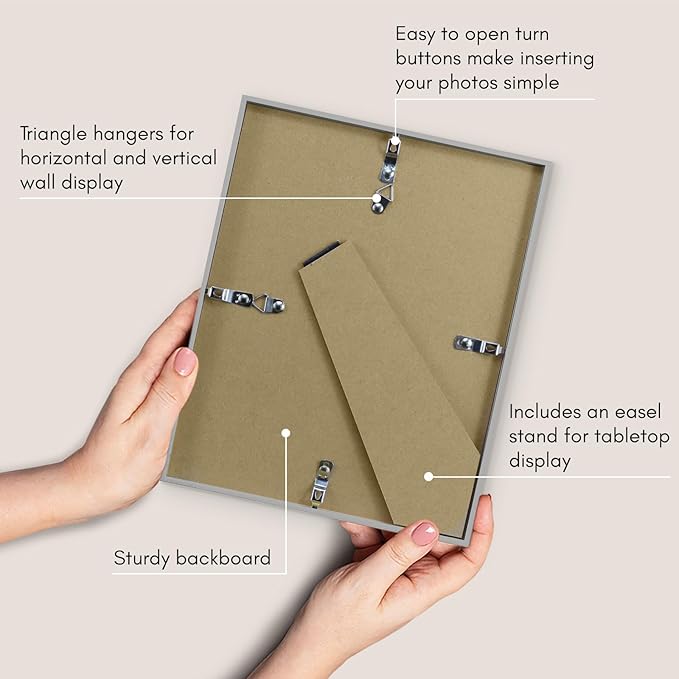 Americanflat 8x10 Picture Frame with Shatter-Resistant Glass - Use as 5x7 Frame with Mat or Display 8x10 Photo Without Mat - Streamline Collection - Picture Frames for Tabletop and Wall - Grey