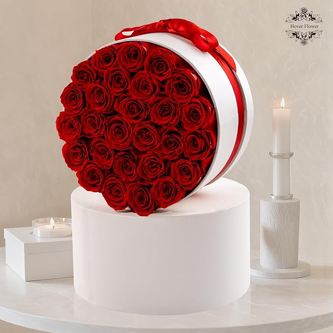 27 Forever Roses in Luxury White Box, Eternal Real Roses Birthday Gifts for Women, Preserved Flowers for Delivery Prime, Anniversary, Valentine's Day, Mothers Day for Mom (Red)