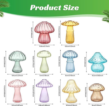 Mushroom Glass Vases for Indoor Plants, Set of 10 Colored Plant Propagation Stations, Cute Mini Terrarium, Unique Small Hydroponic Pots for Flowers, Decor Vase Gifts for Women