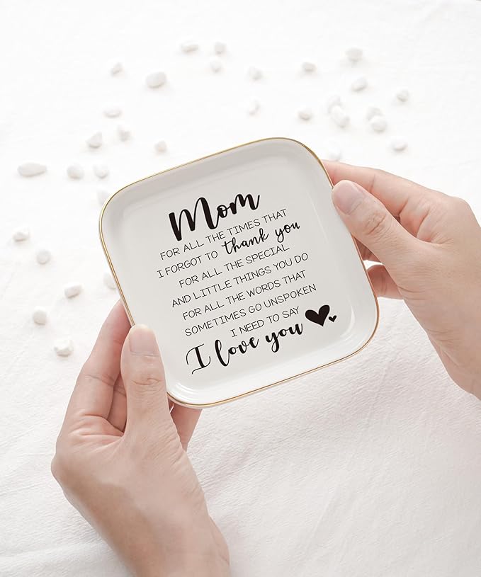 Gifts for Mom from Daughter, Son – Thank You Mom Jewelry Dish Christmas Stocking Stuffers, Birthday, Mothers Day, Valentines Day Gifts