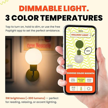 Wireless Wall Sconce (Shark Tank) Rechargeable & Dimmable LED Light w/App Control & Damage-Free Install, Moveable Modern Ambient Lighting for Elegant Home & Bedroom Decor | Sage Green
