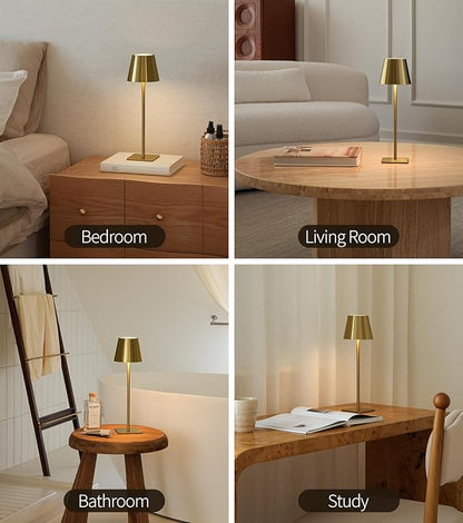 UME 6 Pack Cordless Table Lamp, Battery Operated Lamp - Portable Waterproof Rechargeable Table Lamp w/ 3 Color Temps & Stepless Dimming for Dinner, Desk, Cafe, Outdoor (Brushed Gold)