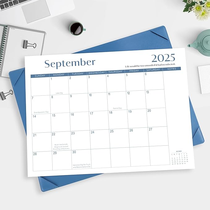 Gannyfer Desk Calendar 2026 with Desktop Mat, Simplified Large 22" x 17" Desktop Pad Calendar, 18 Month Desk Calendar 2026-2027, Use Now to Feb 2027, Office Supplies Perfect for Home School and Office - Blue