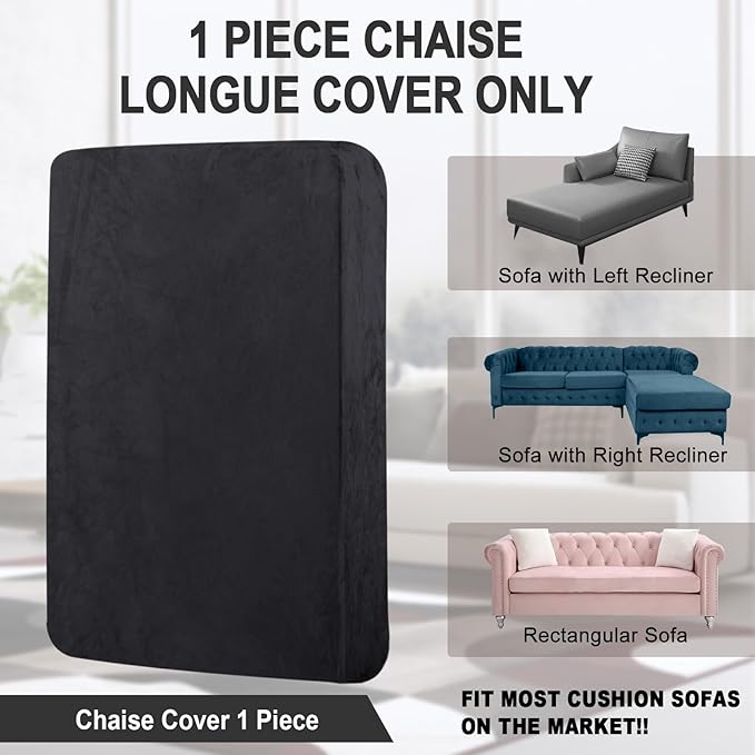 Couch Cover 1 Piece Chaise Lounge Cover Velvet Sectional Couch Cushion Cover Separate L Shape Sofa Slipcovers Furniture Protector for Dogs Pets (Chaise or Sofa 3-Seater, Black)