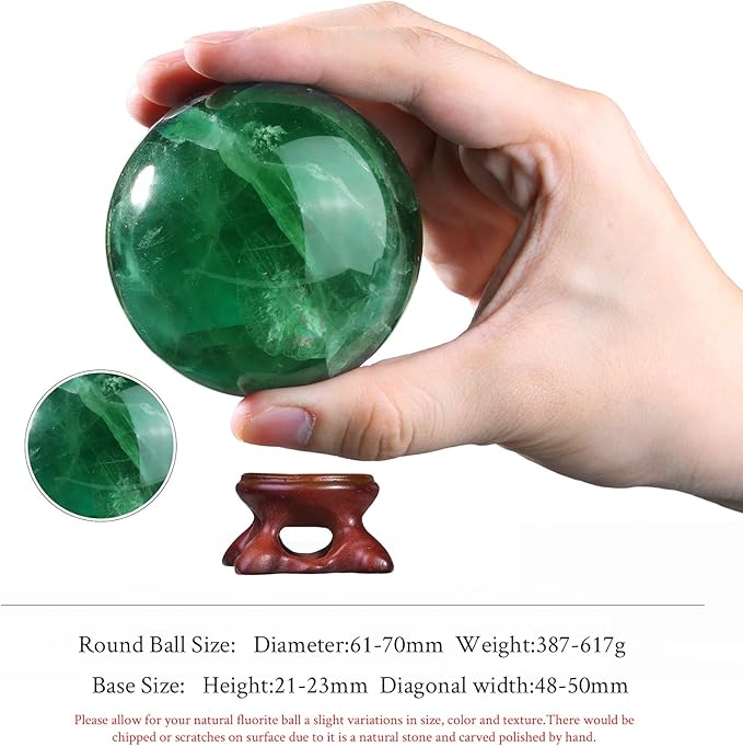SUNYIK Natural Fluorite Ball Sphere with Resin Stand Polished Crystal Sphere Stone Figurine Decor for Home Office Tabletop, 2.4-2.7”(61-70mm)