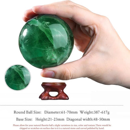 SUNYIK Natural Fluorite Ball Sphere with Resin Stand Polished Crystal Sphere Stone Figurine Decor for Home Office Tabletop, 2.4-2.7”(61-70mm)