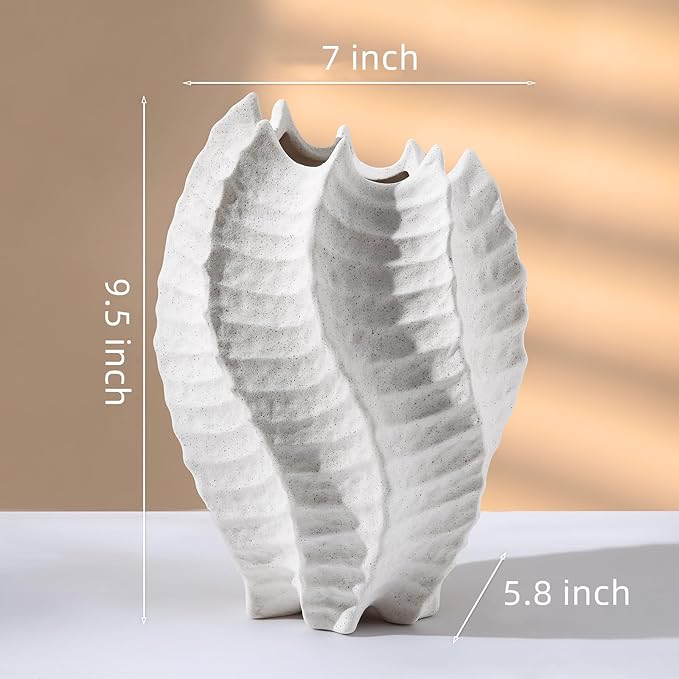 BUICCE Ceramic Coastal Vase for Flowers, Large Off White Decorative Piece, Modern Styling for Home or Office