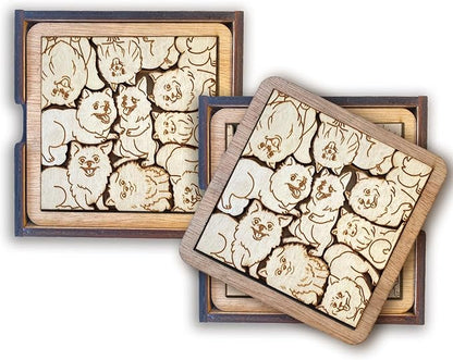 Set of 2 Pomeranian Coasters - Beautifully Carved Wooden Drink Coasters for Dog Lovers for Home Decor and Table Protection