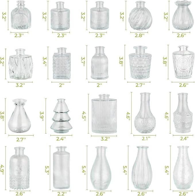 BEAHOT 32 Pack Bud Flower Vase in Bulk,Mini Vintage Glass Clear Vases for Centerpieces,Wedding Decor,Party & Home Decaration,Mother's Day (Clear)