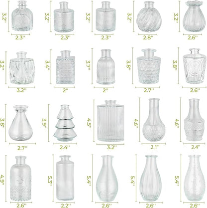 BEAHOT 32 Pack Bud Flower Vase in Bulk,Mini Vintage Glass Clear Vases for Centerpieces,Wedding Decor,Party & Home Decaration,Mother's Day (Clear)