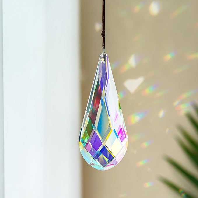 120mm/4.7in Crystal Suncatcher Prism Window Hanging Ornament Rainbow Glass Prism Sun Catcher Decor for Home Garden(AB Colors)